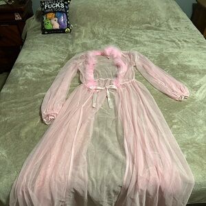 Sugar thrillz Pink Feather Trim Sheer Robe